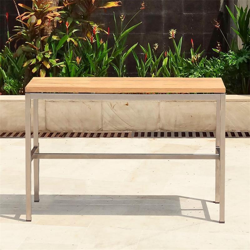 Banc de bar Zilart en teck GRADE A brossé - Teck GRADE A NATUREL brossé + structure en acier inoxydable