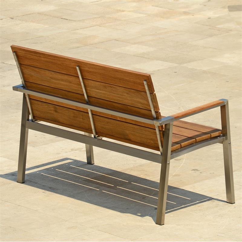 Banc de jardin Zilart avec dossier et accoudoirs 140 - teck vintage brossé + structure en acier inoxydable