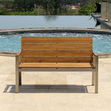 Banc de jardin Zilart avec dossier et accoudoirs 140 - teck vintage brossé + structure en acier inoxydable