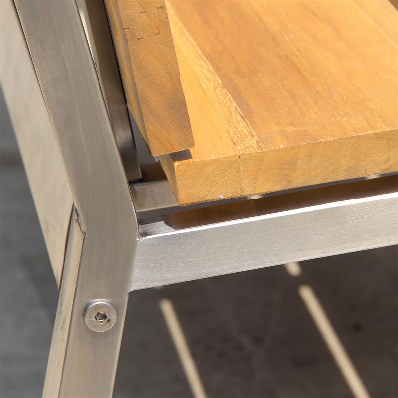 Banc de jardin Zilart avec dossier ou accoudoir 132 - Teck GRADE A NATUREL brossé + structure en acier inoxydable