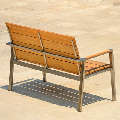 Zilart garden bench with backrest and armrests 140 - Teak GRADE A NATURAL brushed + stainless steel frame