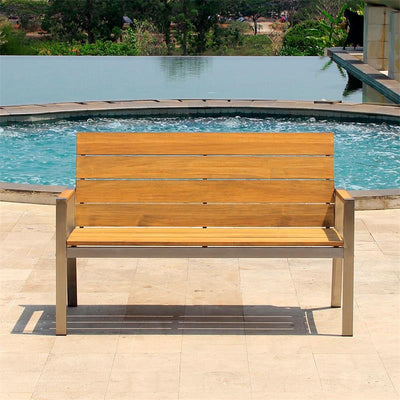 Zilart garden bench with backrest and armrests 140 - Teak GRADE A NATURAL brushed + stainless steel frame