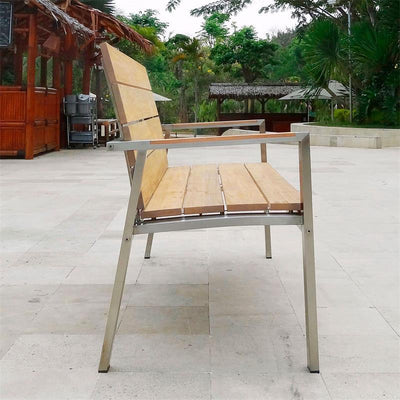 Zilart garden bench with backrest and armrests 140 - Teak GRADE A NATURAL brushed + stainless steel frame