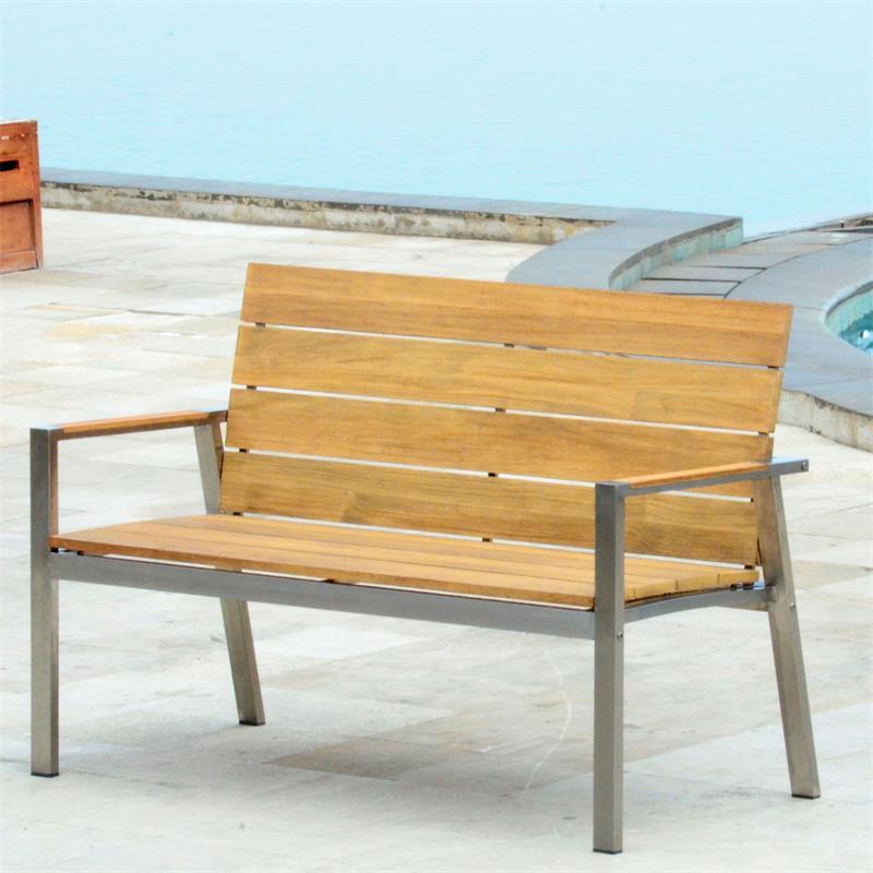 Zilart garden bench with backrest and armrests 140 - Teak GRADE A NATURAL brushed + stainless steel frame