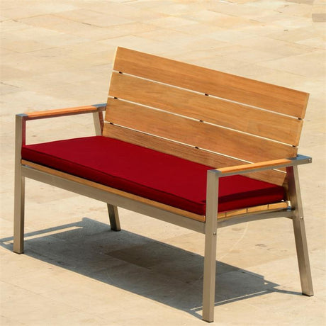 Banc de jardin Zilart avec dossier et accoudoirs 140 - Teck GRADE A NATUREL brossé + structure en acier inoxydable