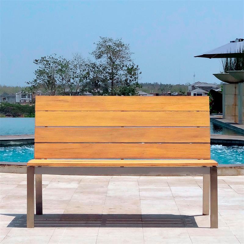 Banc de jardin Zilart avec dossier ou accoudoir 132 - Teck GRADE A NATUREL brossé + structure en acier inoxydable