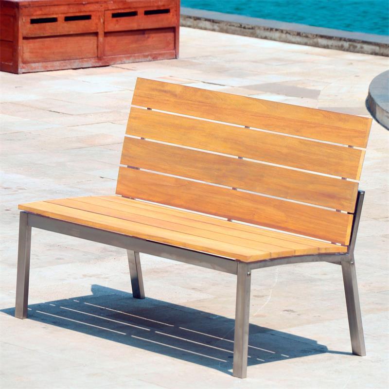 Banc de jardin Zilart avec dossier ou accoudoir 132 - Teck GRADE A NATUREL brossé + structure en acier inoxydable