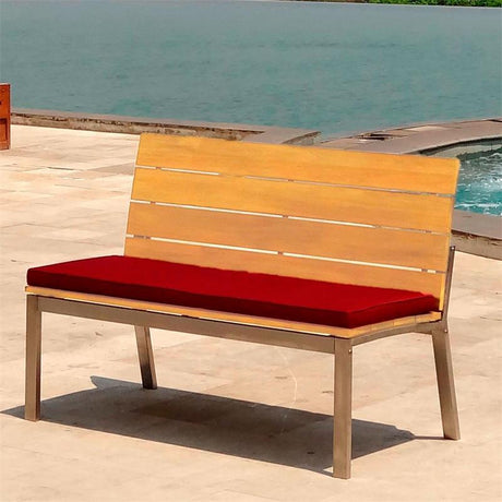 Banc de jardin Zilart avec dossier ou accoudoir 132 - Teck GRADE A NATUREL brossé + structure en acier inoxydable