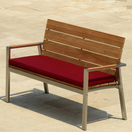 Banc de jardin Zilart avec dossier et accoudoirs 140 - teck vintage brossé + structure en acier inoxydable