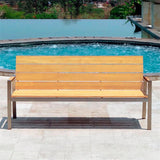 Banc de jardin Zilart avec dossier et accoudoirs 190 - Teck GRADE A NATUREL brossé + structure en acier inoxydable