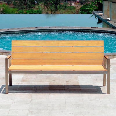 Zilart garden bench with backrest and armrests 190 - Teak GRADE A NATURAL brushed + stainless steel frame