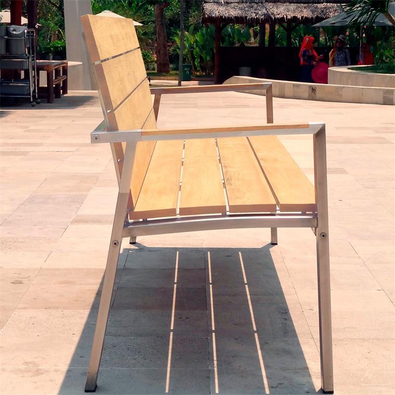 Banc de jardin Zilart avec dossier et accoudoirs 190 - Teck GRADE A NATUREL brossé + structure en acier inoxydable