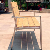 Banc de jardin Zilart avec dossier et accoudoirs 190 - Teck GRADE A NATUREL brossé + structure en acier inoxydable