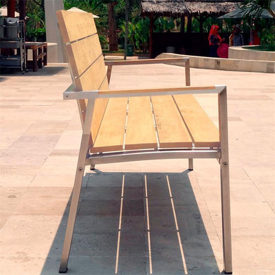 Zilart garden bench with backrest and armrests 190 - Teak GRADE A NATURAL brushed + stainless steel frame