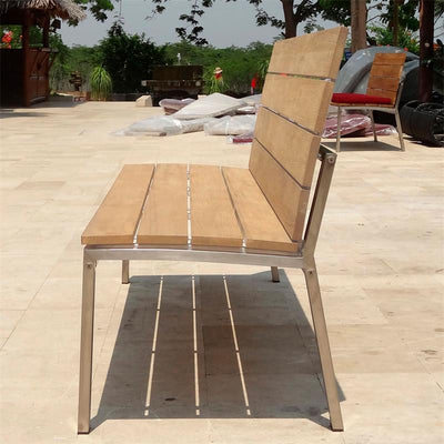 Zilart garden bench with backrest without AL 182 - Teak GRADE A with stainless steel frame 182x63.5x91.4 cm