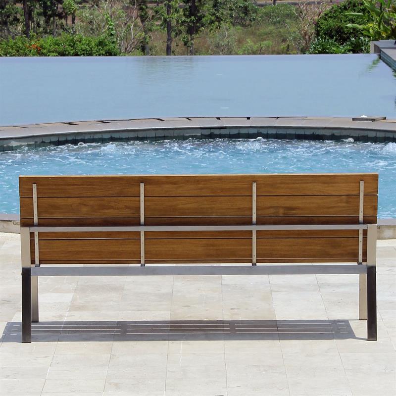 Zilart Gartenbank mit Rückenlehne o. Armlehne 182  - Vintage Teak gebürstet + Edelstahlgestell
