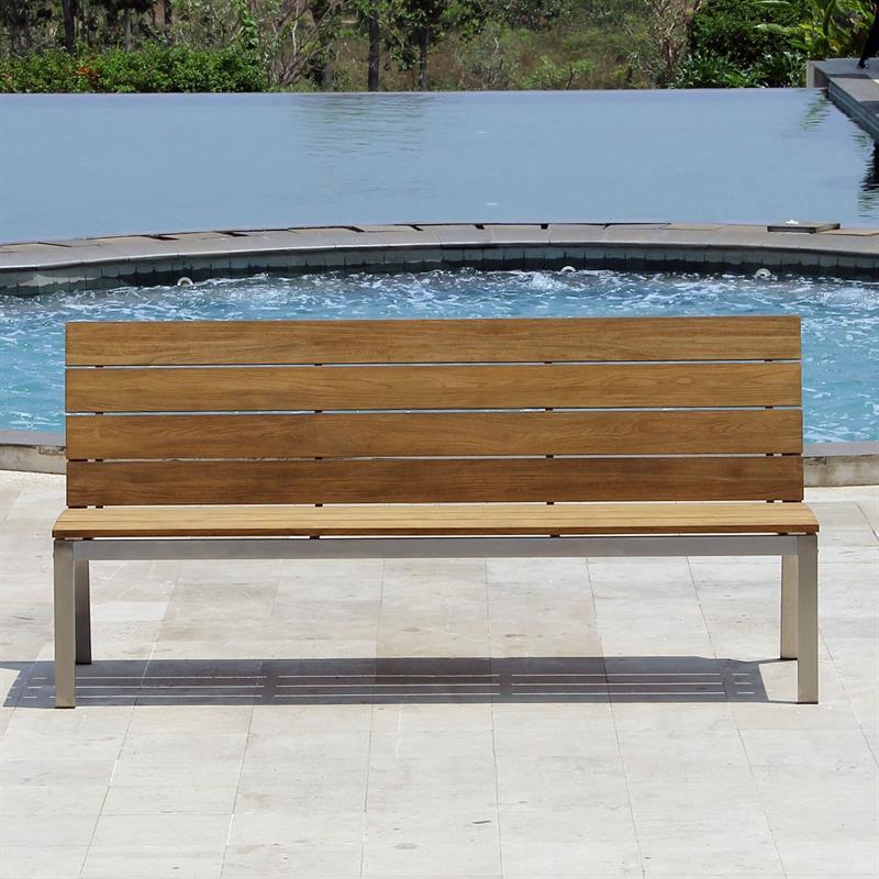 Zilart Gartenbank mit Rückenlehne o. Armlehne 182  - Vintage Teak gebürstet + Edelstahlgestell