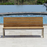 Zilart Gartenbank mit Rückenlehne o. Armlehne 182  - Vintage Teak gebürstet + Edelstahlgestell