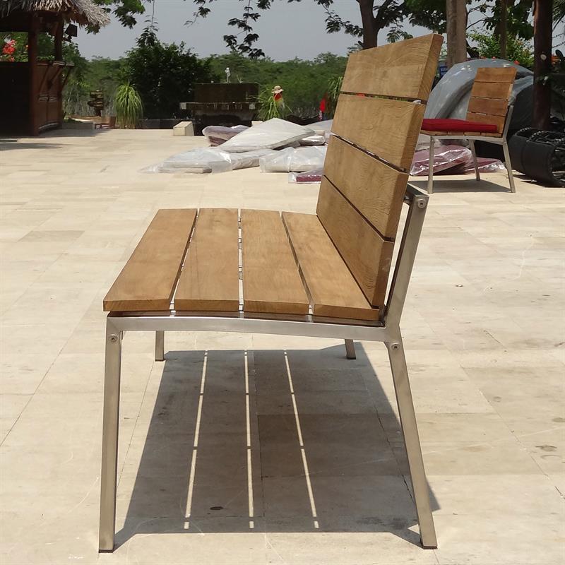Zilart Gartenbank mit Rückenlehne o. Armlehne 182  - Vintage Teak gebürstet + Edelstahlgestell
