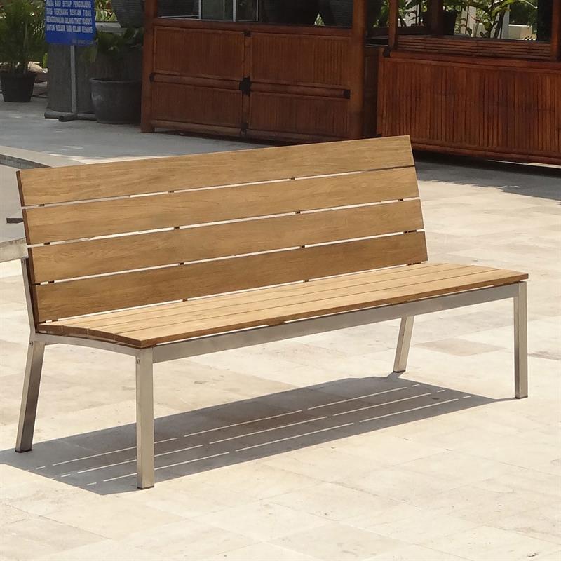 Zilart Gartenbank mit Rückenlehne o. Armlehne 182  - Vintage Teak gebürstet + Edelstahlgestell