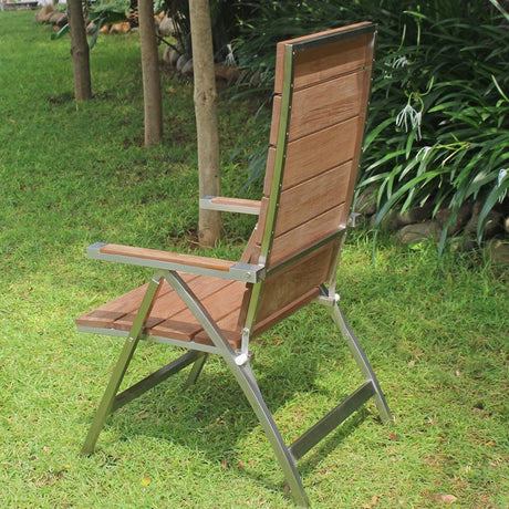 Chaise à dossier haut Zilart - Teck vintage brossé + structure en acier inoxydable