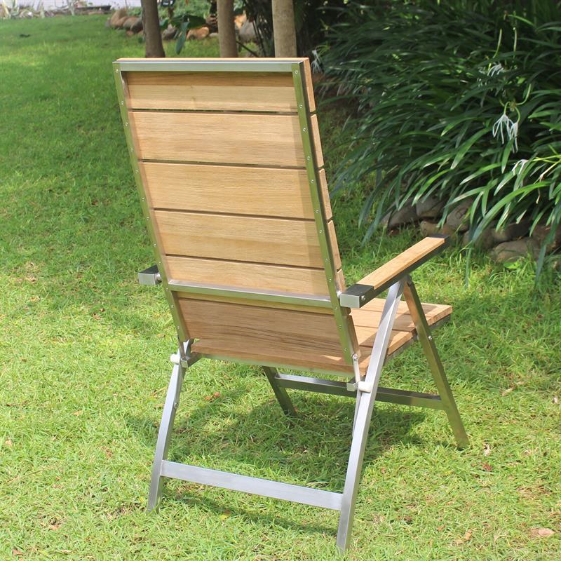 Chaise à dossier haut Zilart en teck grade A brossé - Teck GRADE A NATUREL brossé + structure en acier inoxydable