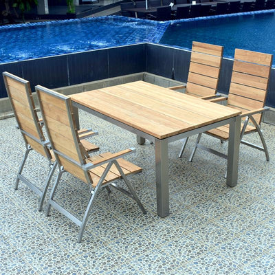 Zilart high-back chair Teak Grade A brushed - Teak GRADE A NATURAL brushed + stainless steel frame