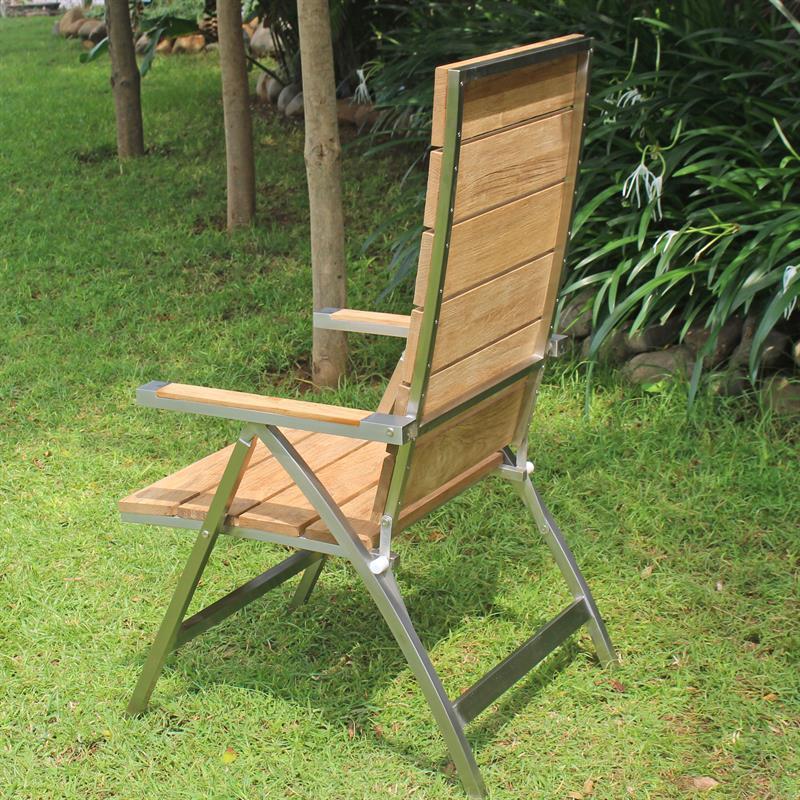 Chaise à dossier haut Zilart en teck grade A brossé - Teck GRADE A NATUREL brossé + structure en acier inoxydable