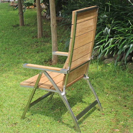 Chaise à dossier haut Zilart en teck grade A brossé - Teck GRADE A NATUREL brossé + structure en acier inoxydable