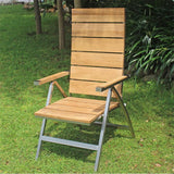 Chaise à dossier haut Zilart en teck grade A brossé - Teck GRADE A NATUREL brossé + structure en acier inoxydable
