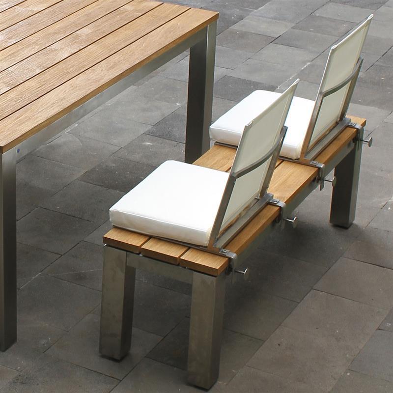 Banc de jardin Zilart sans dossier 140x45 cm - Teck vintage brossé + structure inox