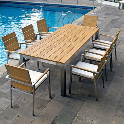 Ensemble de table à rallonge frontale Zilart Teck Naturel 230 composé d'une table à rallonge frontale Zilart 230/160 x 100 et de chaises empilables Zilart