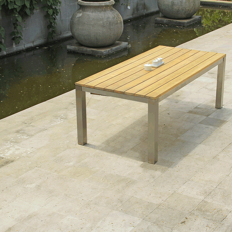 Zilart front extending table 310/210 x 100 x 77.5 cm - Teak GRADE A NATURAL brushed + stainless steel frame