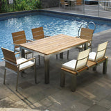 Banc de jardin Zilart sans dossier 140x45 cm - Teck vintage brossé + structure inox