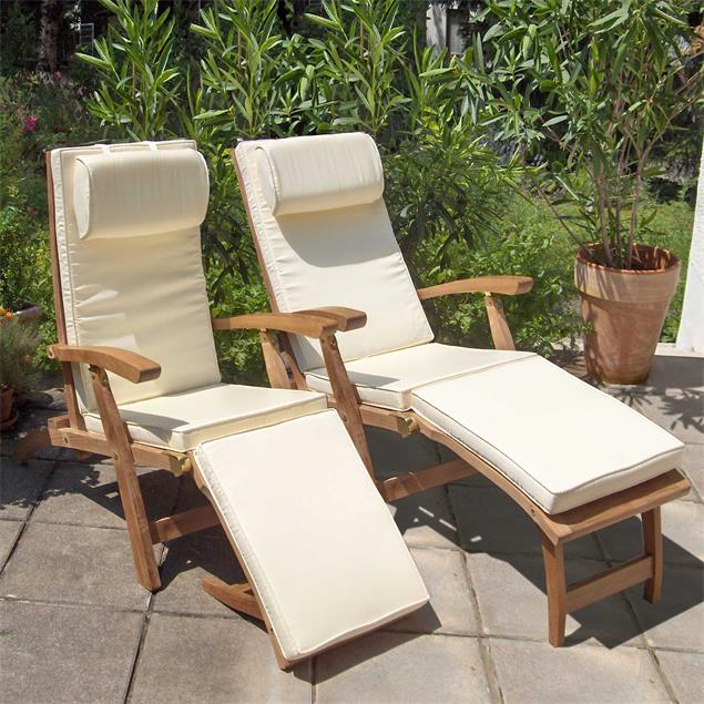 Ensemble de 2 chaises longues Elegance composé de 2 chaises longues Elegance et de 2 coussins en Nagata avec oreiller de nuque